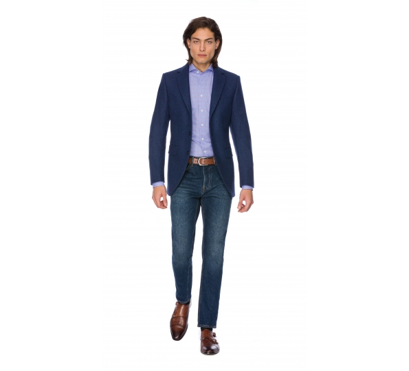Costum Filip Cezar Herringbone Blue