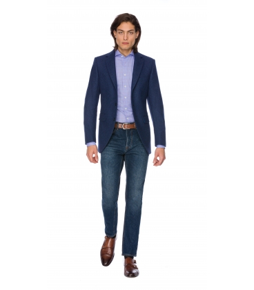Filip Cezar Herringbone Blue Suit