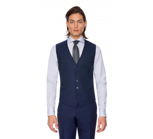 Filip Cezar Navy Blue Check Waistcoat