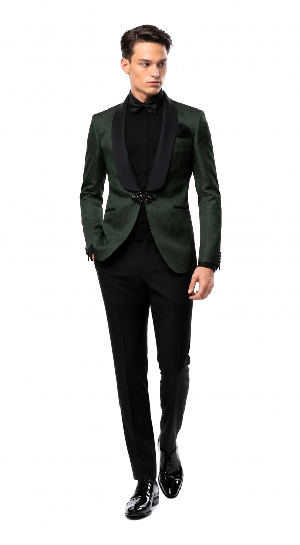 Costum de mire verde smarald Filip Cezar Transient Green din lână și mătase